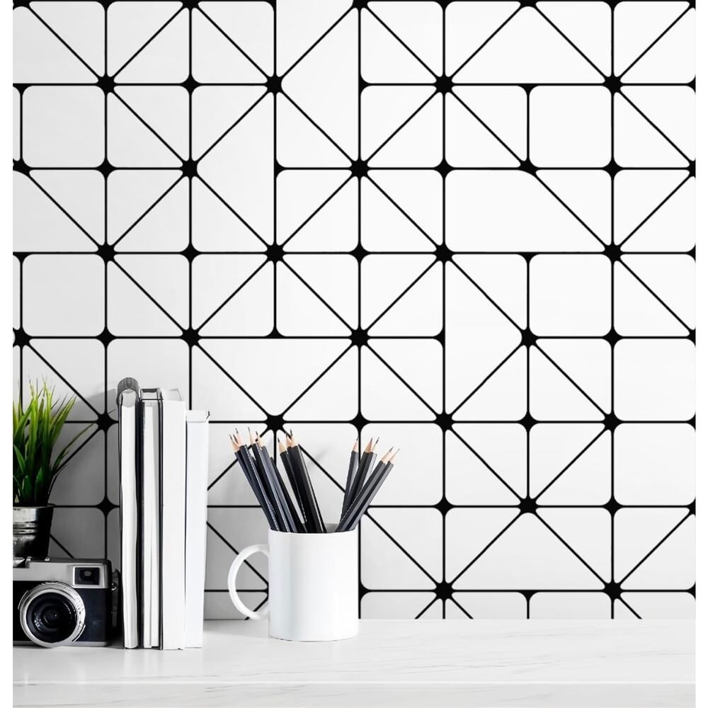 Geometric Peel & Stick Wallpaper Black & White Waterproof Vinyl 17.3”×197” s7